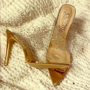 Gold stiletto rhinestone heels